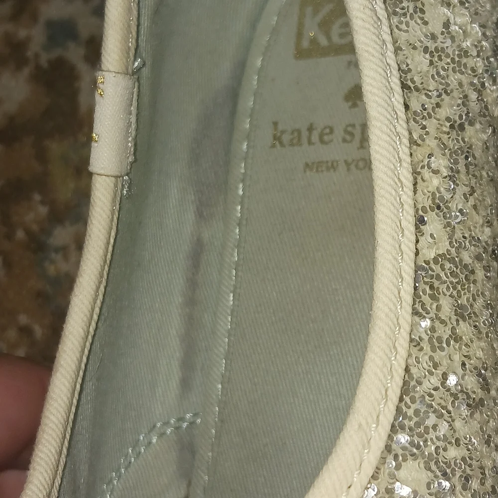 Keds X Kate Spade Silver Glitter White Sequin Sneakers White Laces Size 8 Bridal